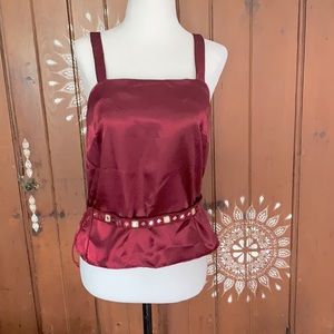 Handmade (by my mum!) burgundy satin camisole.